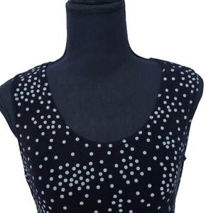 BLACK MIDI JERSEY DRESS WITH WHITE DOTS ( SIZE - M)